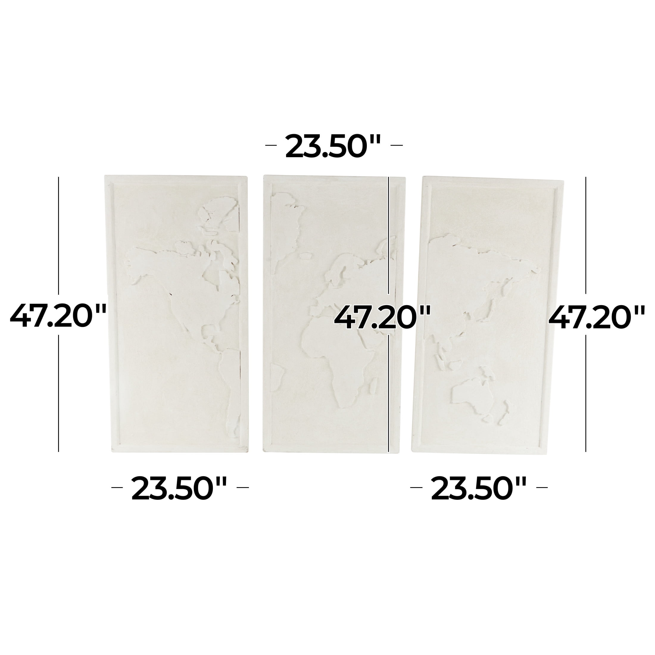 DecMode White Wooden 3D World Map Wall Decor (3 Count)