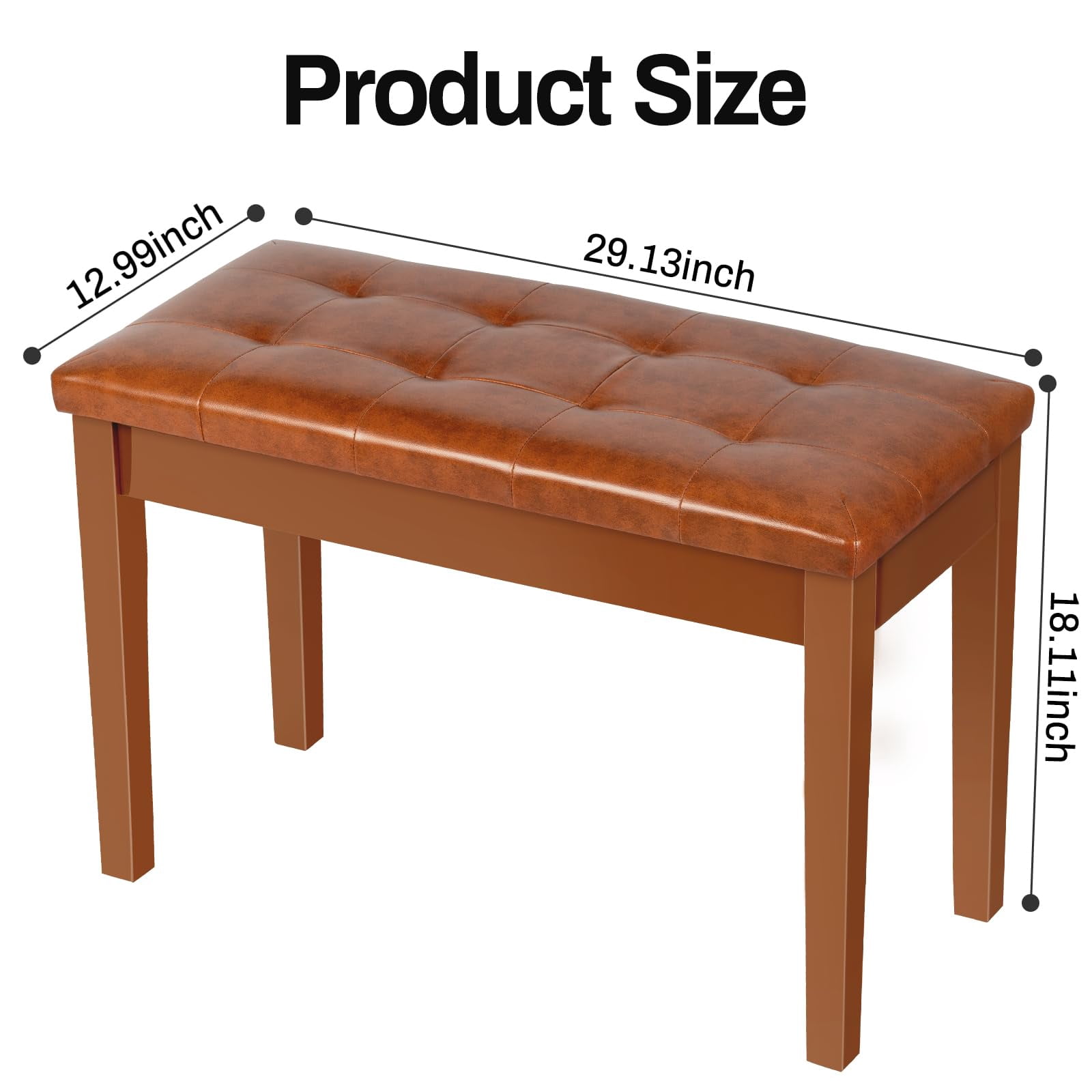 AODSK Duet Piano Bench with Storage, Padded Cushion, Soild Wood Leg Bench Stool Chair for Piano Keyboard Seater -Brown