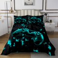 thumbnail image 1 of YST Boys Gaming Queen Quilt Set for Kids Teens Gamer Queen Coverlet Set, Teal Blue Neon Light Bedding Set Gradient Geometry Checkered Bedspread Set, Video Game Theme Bed Quilt, 1 of 5