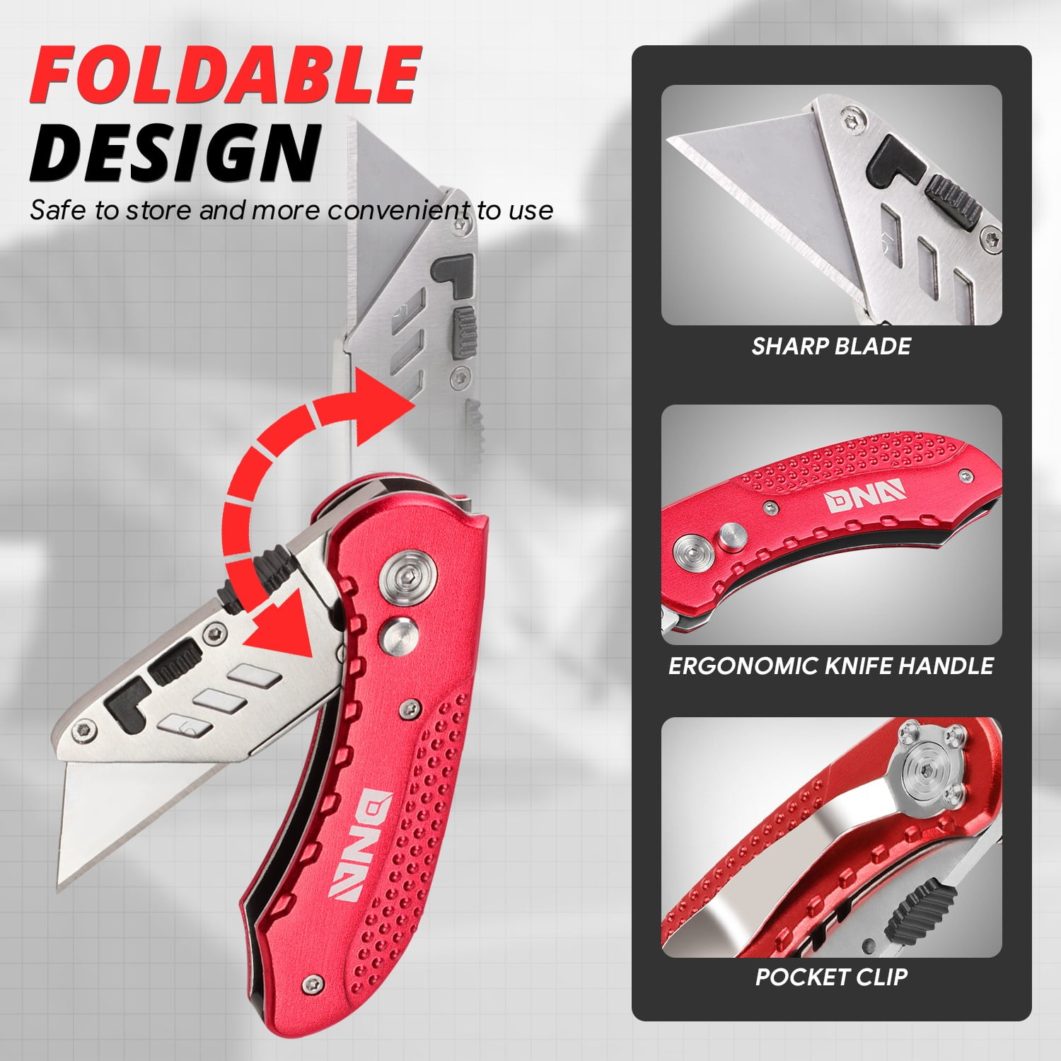 8PC Utility Knife Set - Folding w/ 10 Spare Blades / Snap-Off Blade Retractable