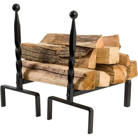 Modern Ember Bowmore Andirons in Black - Set of 2 Andirons - Steel Construction, Durable and Fire Resistant