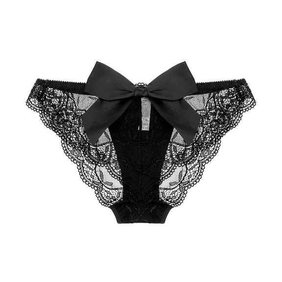 Varsbaby Women's Panty See Through Panties Cotton Crotch Lace Mesh Panties with Bow