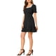 thumbnail image 4 of Vestido casual negro de mujer con estampado de puntos, escote cuadrado y dobladillo con volantes, por encima de la rodilla, 4 of 6
