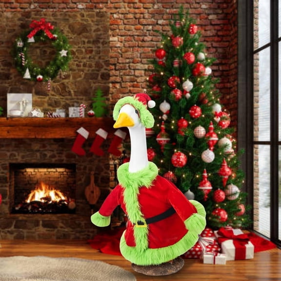 Christmas Porch Goose Outfits for 23" Lawn Decor, Green Santa Claus Goose Clothes, Garden Porch Decor for Holiday Goose Dress Up