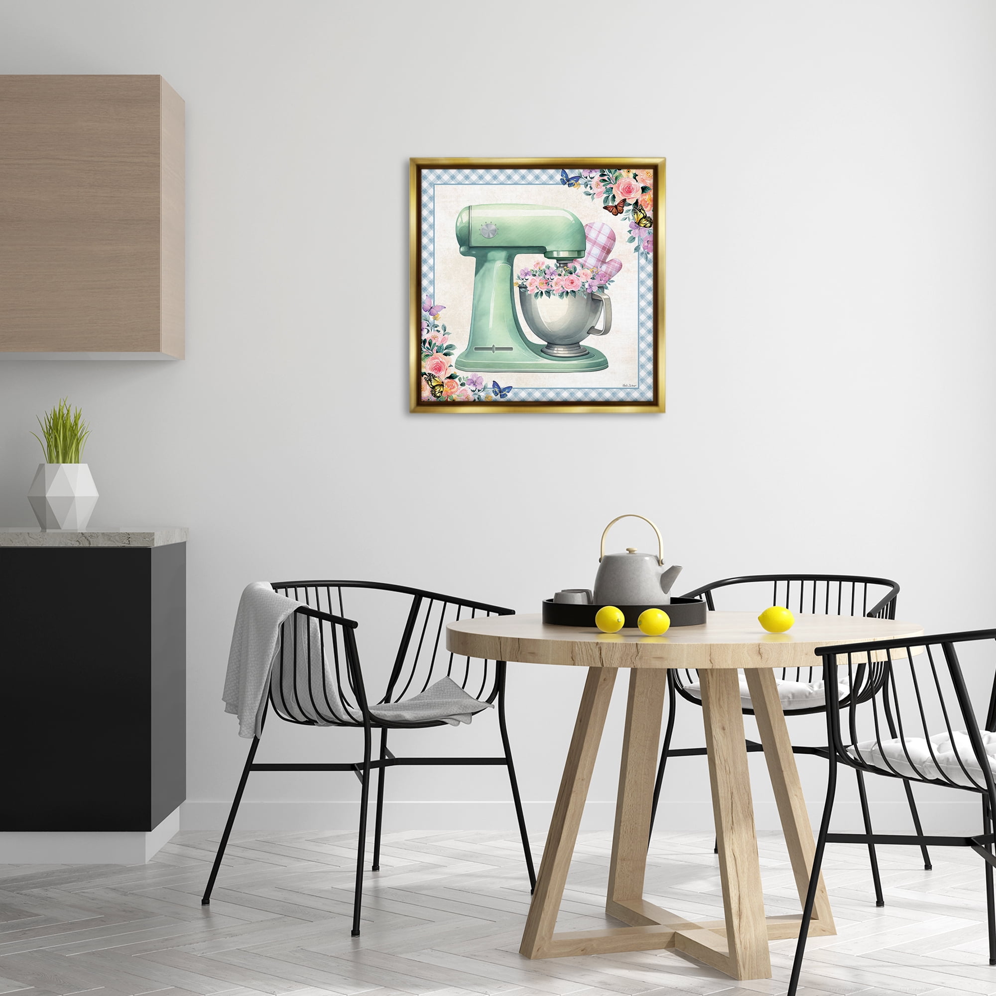 Stupell Industries Kitchen Mixer with Flowers Food & Beverage Painting Gold Floater Framed Canvas Art Print Wall Art, 25 x 25