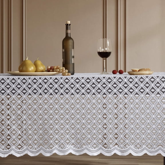 Home & Linens Alona Lace Fabric Tablecloth for Rectangle & Round Tables, Wrinkle Resistant, Patterned Scalloped 60 W x 84 L - White