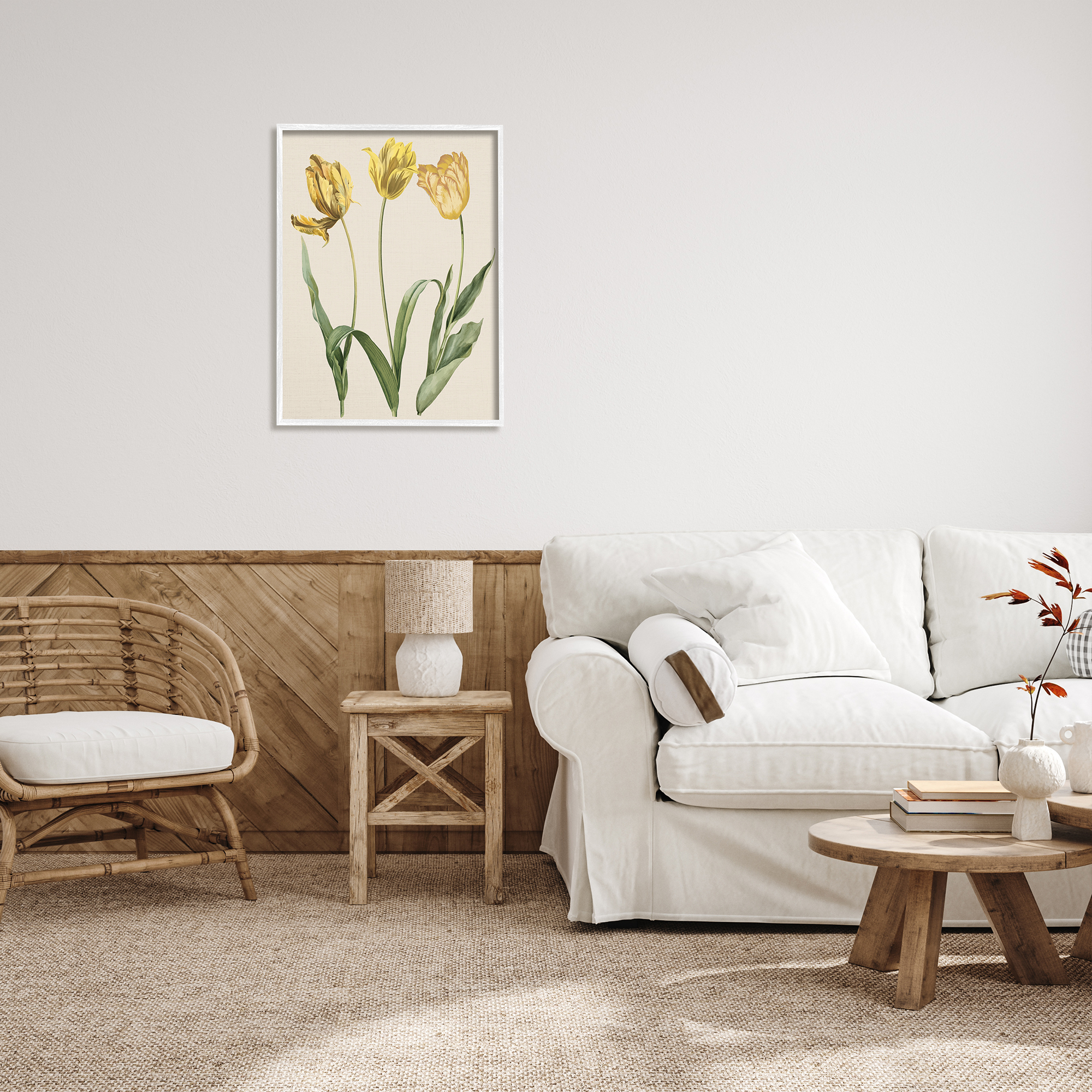 Stupell Industries Three Tulip Sprigs Botanical & Floral Painting White Framed Art Print Wall Art, 24 x 30
