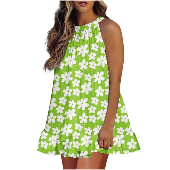 2025 Clearance! Clearance under $5 asdoklhq Womens Plus Size Clearance Dresses,Women's Summer Dresses Lace-up Suspenders Adjust The Lower Ruffle Hem Sleeveless Tie Party Dress Mini Dress