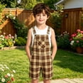 thumbnail image 3 of Krdevn Boys Girls Plaid/Striped Short Overalls, Adjustable Strap Casual British Style Kids Bib Shorts with Pockets,Yellow, 3 of 8