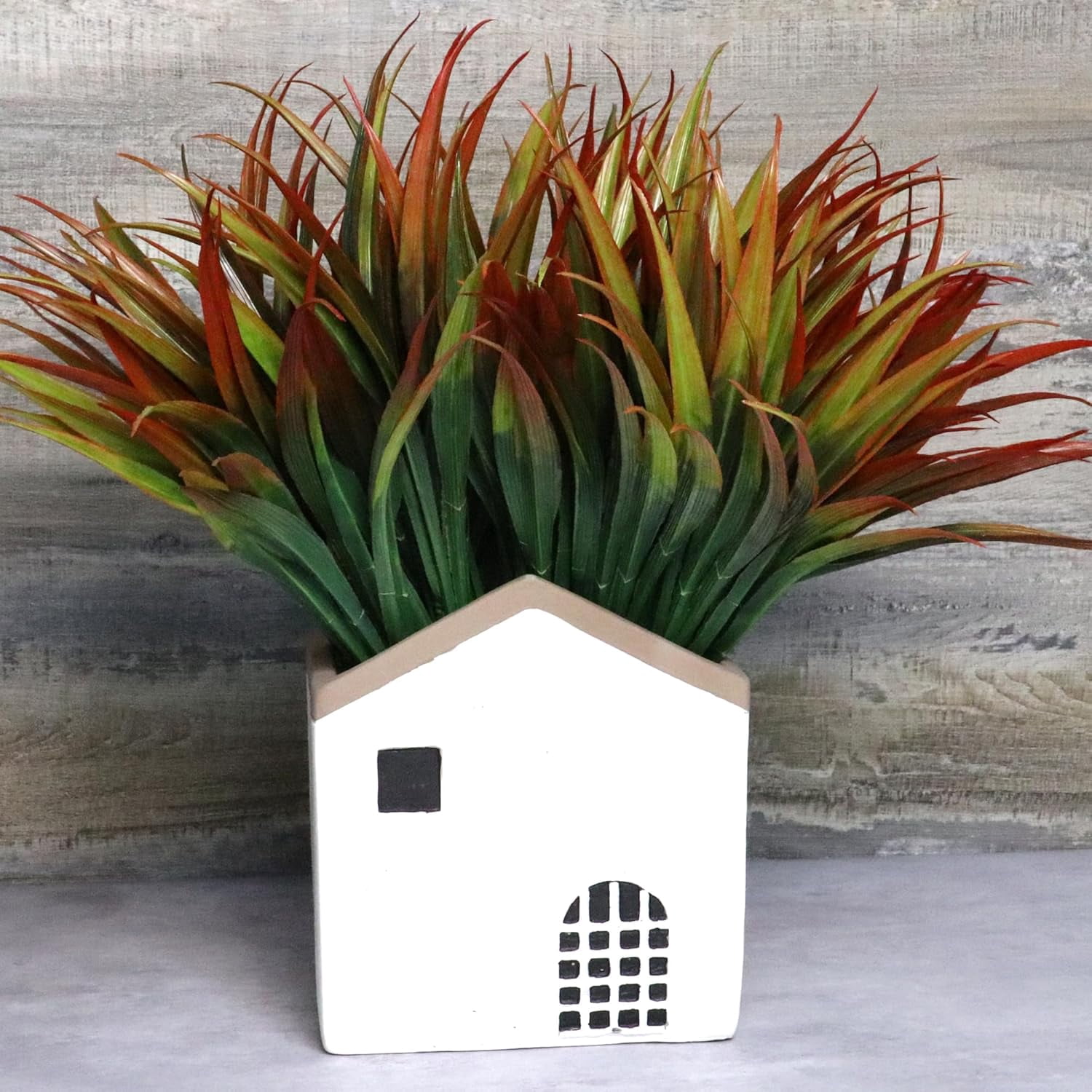 Artificial Grass Fake Plants Outdoor Plastic Plants UV Resistant Greenery Fake Grass for Home Window Garden Office Patio Hanging Planter Pathway Front Porch Decor Red (Yellow)