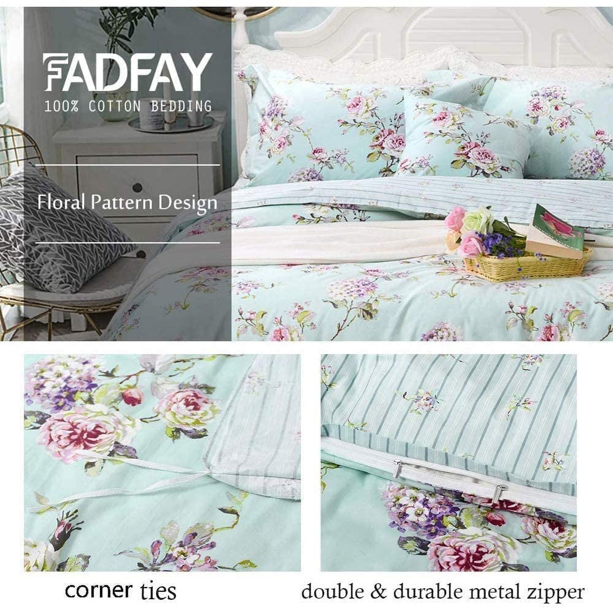 Lanpei 3-Pieces Blue Hydrangea Flower Duvet Bedding Set, Full Size, French Country Duvet Cover Set Cotton Farmhouse Bedding Flower and Rose Floral Comforter Cover