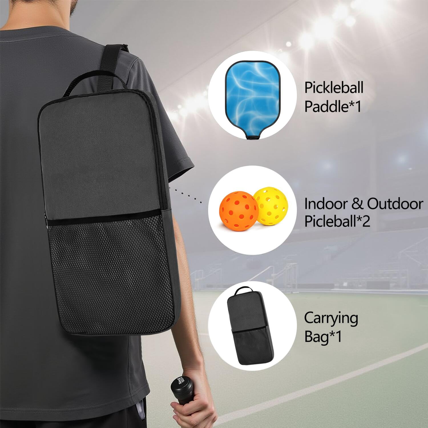 Pickleball Paddles Set Of 1, Fiberglass Surface, Fluid Smoke Aurora Art Style, 1 Paddle, 2 Balls & Bag