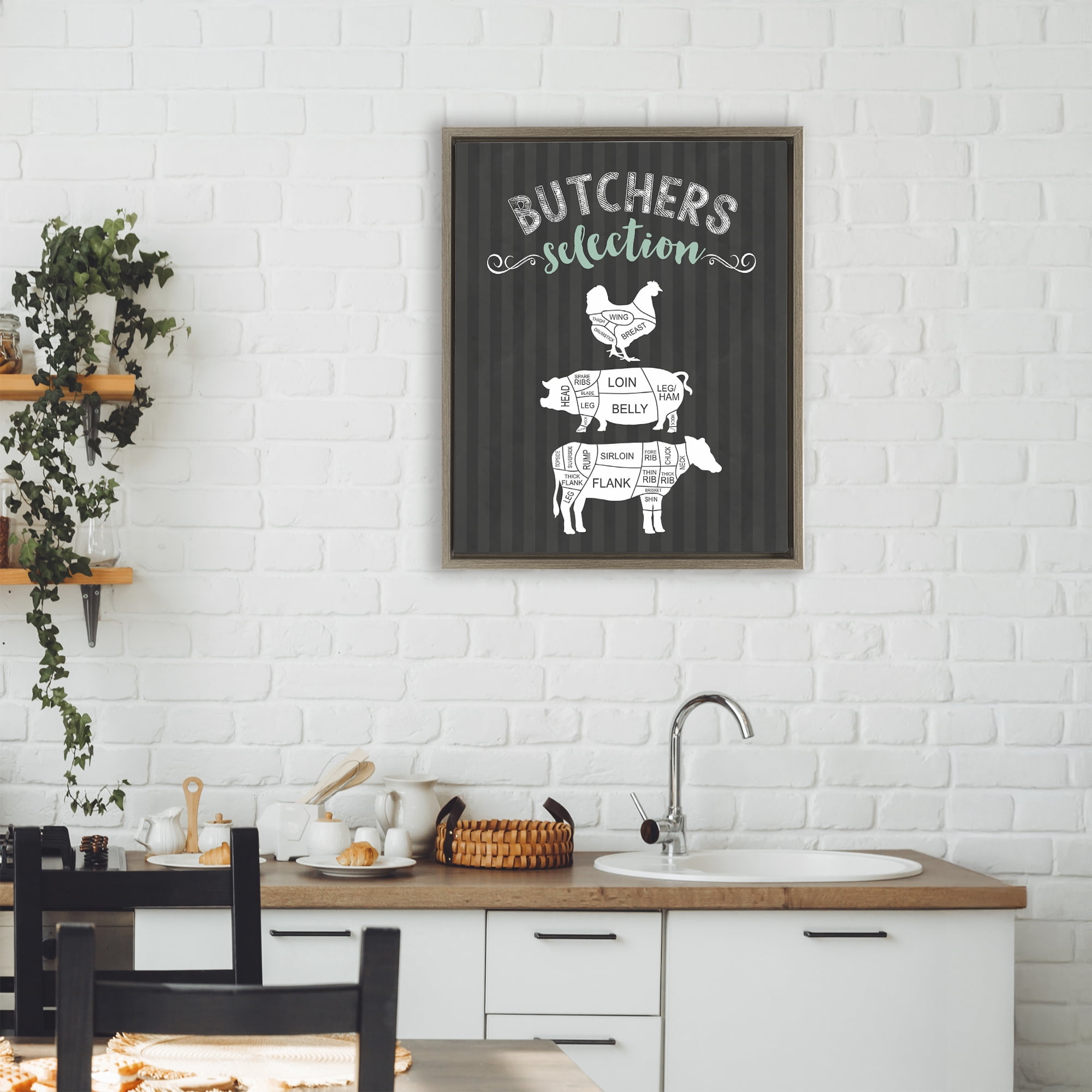 Butchers Selection Animal Sections Brown Framed Floater Canvas Wall Art, design by Lettered and Lined