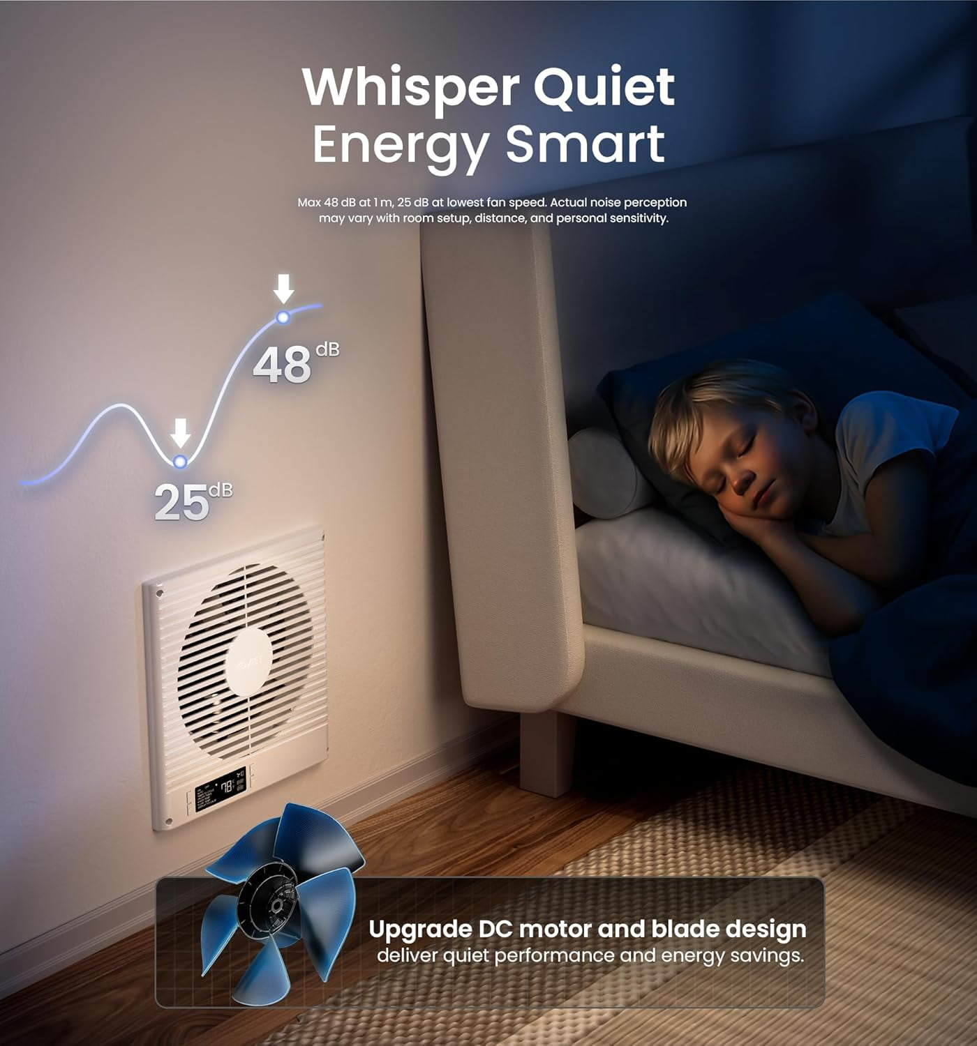 KOVIET 8 inch Room to Room Ventilation Fan with Remote, Quiet Reversible Through the Wall Air Transfer Fan, 10-Speed Smart Exhaust Vent, Temperature Control, ETL Certified for Bedroom, Kitchen, Laund