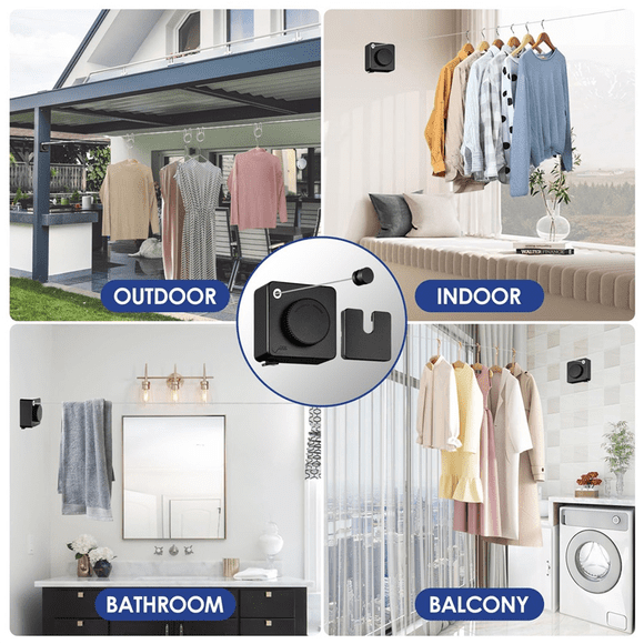 Retractable Clothesline Indoor, Wall Mounted Clothesline Black