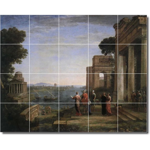Ceramic Tile Mural-Claude Lorrain Historical Custom Tile Mural 24. 30" w x 24" h using (20) 6 x 6 ceramic tiles