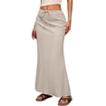 thumbnail image 7 of Yucgh Women's Solid Color Fishtail Split Skirt with Elastic Waist & Side Pockets, Swing Maxi Skirt, Casual Linen Blend Beach Skirt for Summer,Khaki,2XL, 7 of 7