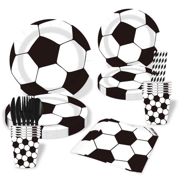 Soccer Birthday Party Supplies, Soccer Party Decorations & Tableware Set -Soccer Birthday Banner  Tablecloth Plates Cups Napkins & Fork &Straw,Ect Boys Sports Theme Birthday Decor