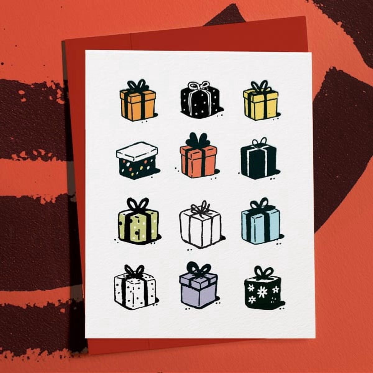 Gift Box Pattern Greeting Card Illustrated Presents Design for Birthdays and Holidays Stationery for Friends and Family