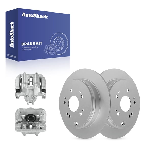 AutoShack Rear Solid Coated Brake Rotors   Calipers 4-PC Brake Kit Replacement for 2005-2006 Honda CR-V ArmorStop 12" (304.7 mm)