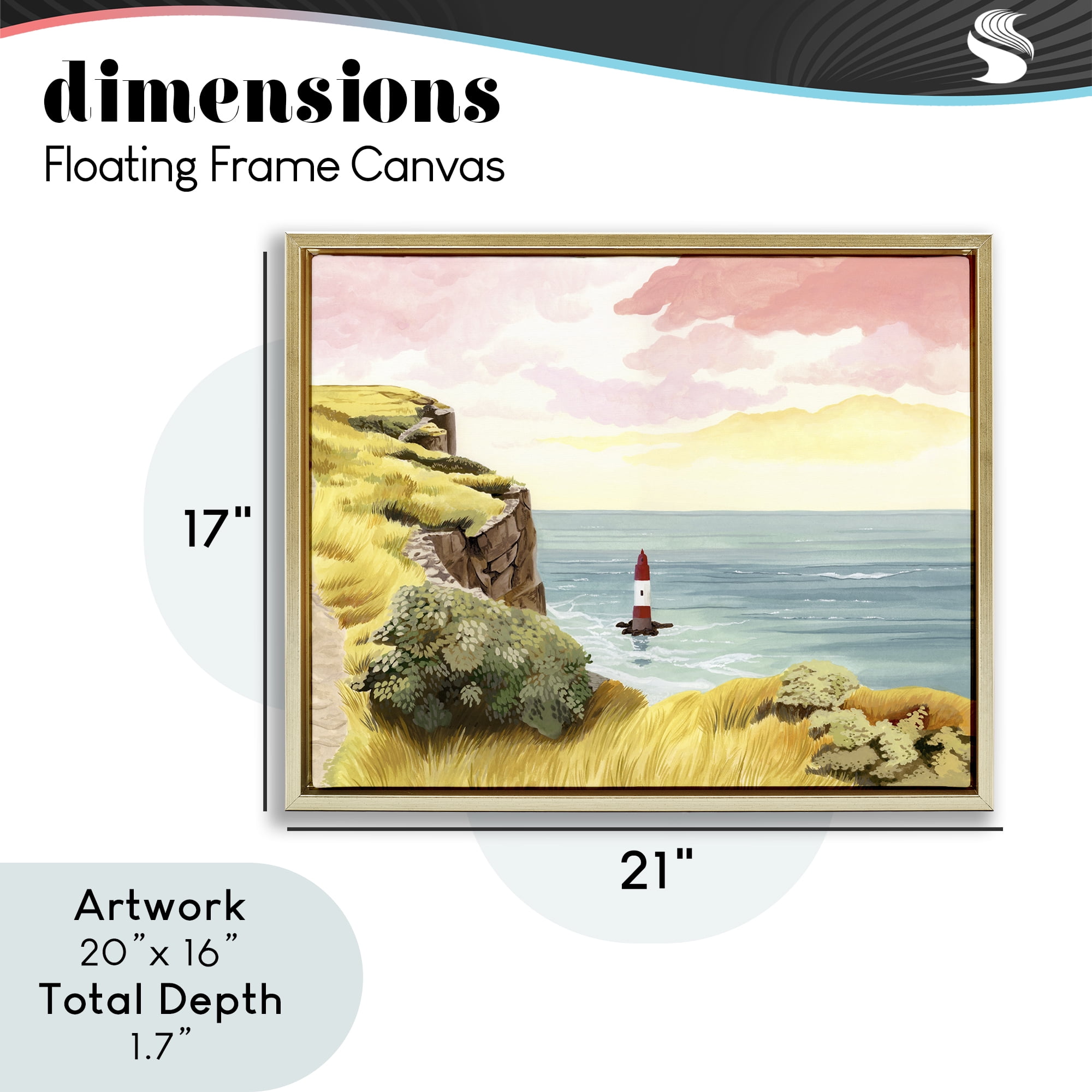 Beachy Head Lone Lighthouse Gold Framed Floater Canvas Wall Art, design by Courtney Haley