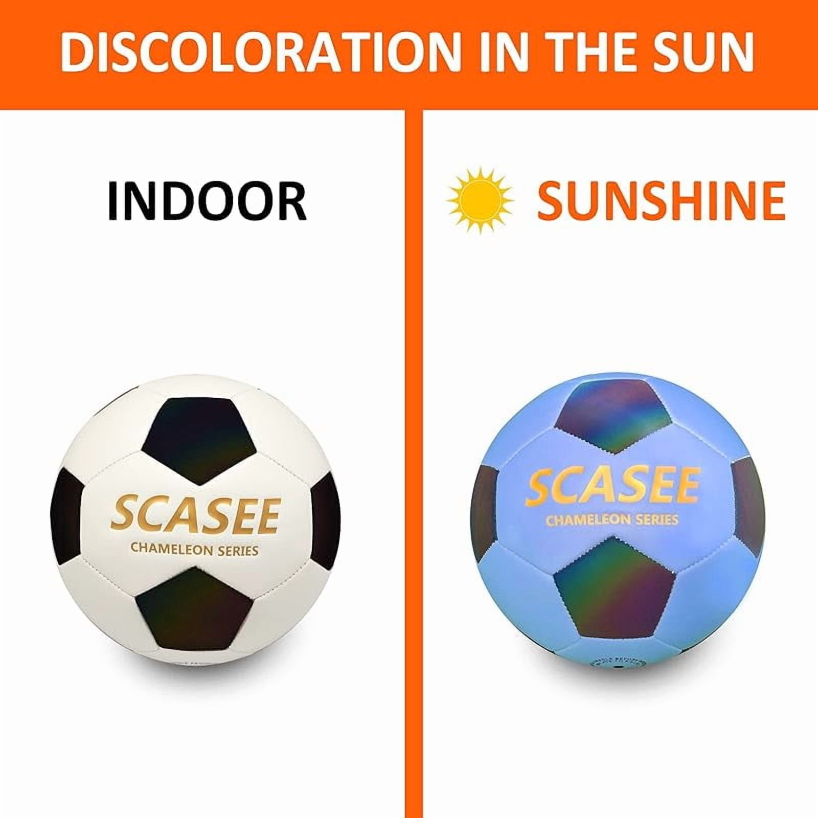 Glow Soccer Ball-Flash Holographic Reflective and Leather Size 4 & Size 5 Soccer Balls (Adult/PRO)-Discoloration in The Sun-Gifts for Men Women Indoor Outdoor Soccer Training