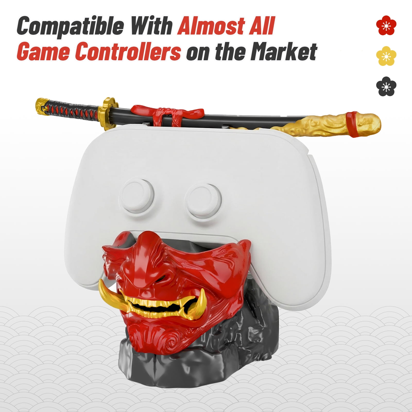 NiHome Samurai Warrior Mask Gaming Controller Holder Stand for PS5 Xbox Switch & Headsets, Handcrafted Resin Sculpture Desktop Display Organizer for Gamers, Multi-Device Charging Dock for Smartphones