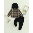 thumbnail image 2 of Toddler Boys Fall Outfits Plaid Long Sleeve Hoodies Shirts and Elastic Waist Long Pants Set, 2 of 8