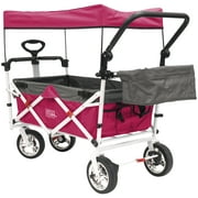 Angle View: Creative Outdoor Collapsible Folding Push Pull Wagon Stroller Cart for Kids | Sun & Rain Shade | Hot Pink