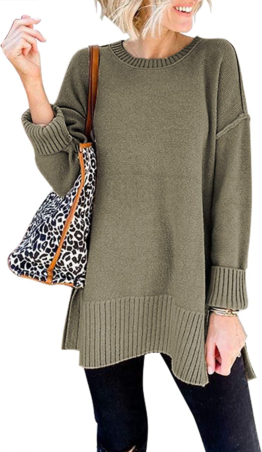 Women's Casual Crew Neck Side Split 