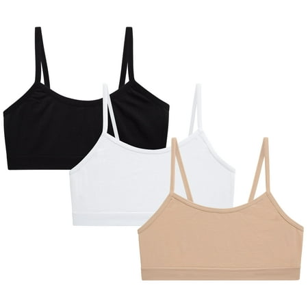 

Rene Rofe Girls Kaylee or Zoey Training Bra - 3 Pack Comfort Stretch Cami Bralette (7-14) Size 7-8 White/Black/Nude