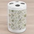 thumbnail image 1 of Floral Ceramic Toothbrush Holder, Vintage Garden Plants Herbs Flowers Botanical Classic Design Art, Decorative Versatile Countertop for Bathroom, 4.5" X 2.7", Reseda Green Beige, by Ambesonne, 1 of 4