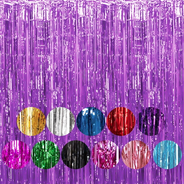 Naiovety Cortina de oropel no tóxica e inodoro, telón de fondo personalizado para fiesta, decoraciones para fiesta de cumpleaños, cortina de Kits de decoración para fiestas Púrpura 6.5 pies