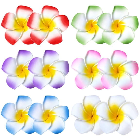 12 Pack Hawaiian Flower Hair Clips, 2.5 Inch Plumeria Foam Hair Accessories Clip for Women, Hawaii Tropical Party Decorations, Beach Pool Vacation Outfit, Luau Party Supplies favors, Bridal Wedding