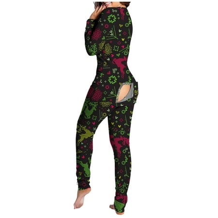 

nsendm off The Shoulder Bodysuit for Women Women’s Christmas Printed Functional Flap Jumpsuit Nightgown Supersoft Body Women Pants Black Small