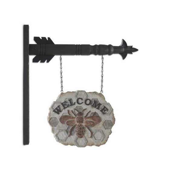 K&K Interiors Honeycomb Welcome Sign with Bee Arrow Replacement, 10-inch Width, Grey, Resin