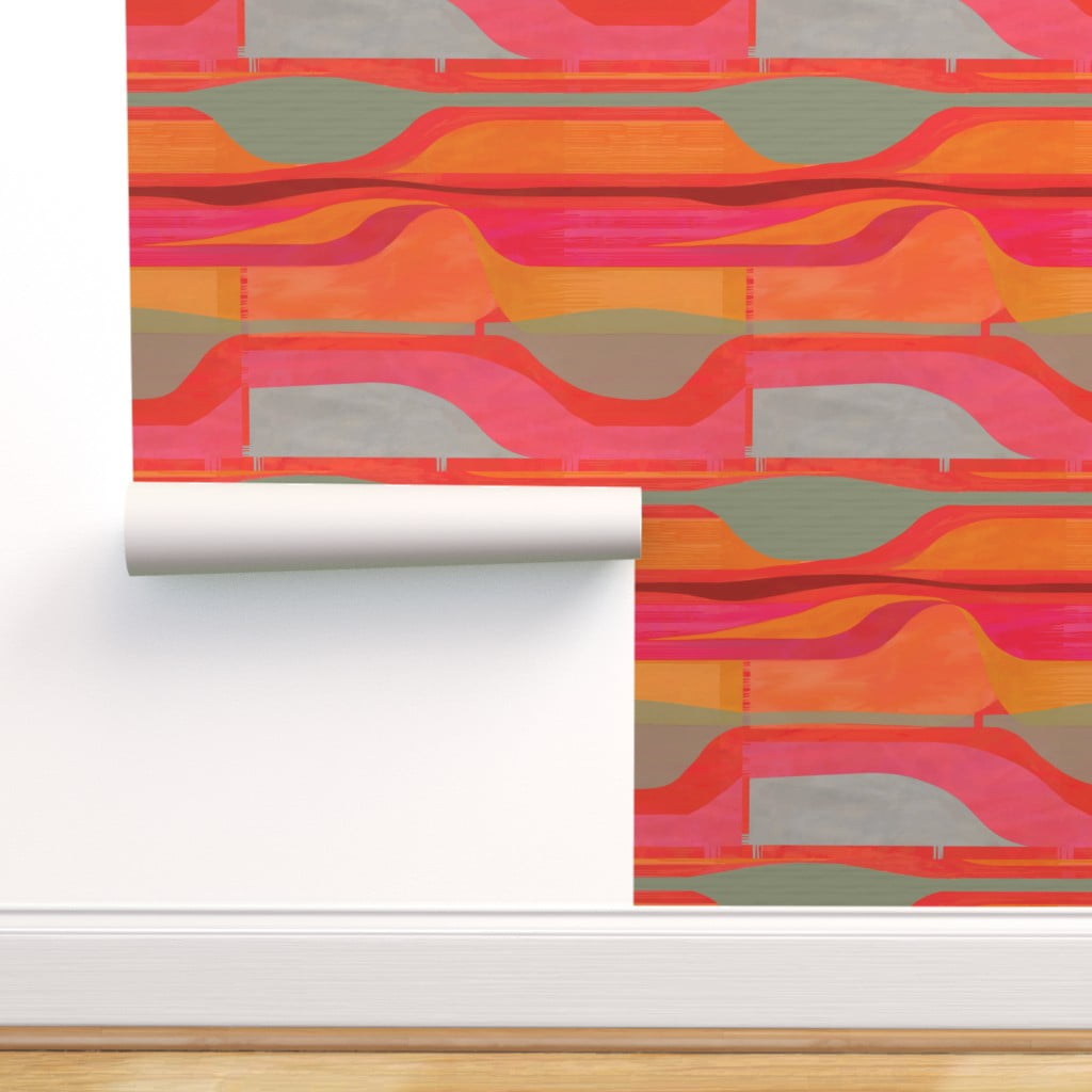 Peel-and-Stick Removable Wallpaper Red Orange Coral Mid Century