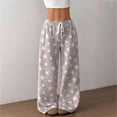 thumbnail image 5 of Soft Fuzzy Pajama Bottoms for Women, High-Waisted Wide Leg Lounge Pants with Drawstring, 5 of 9