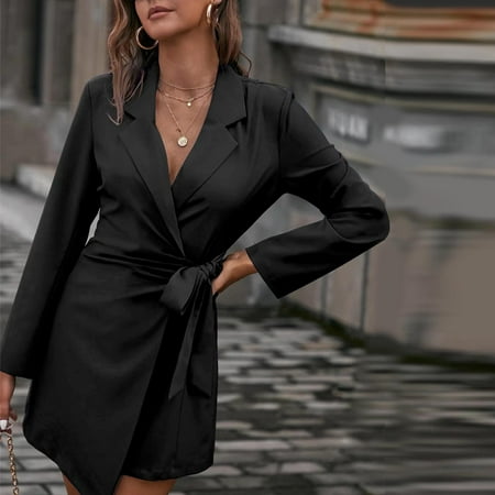

Leesechin Womens Blazer Fashion Casual Lace Up Waist Loose Candy Color Long Sleeve Solid Color Suit Collar Coat Tops on Clearance