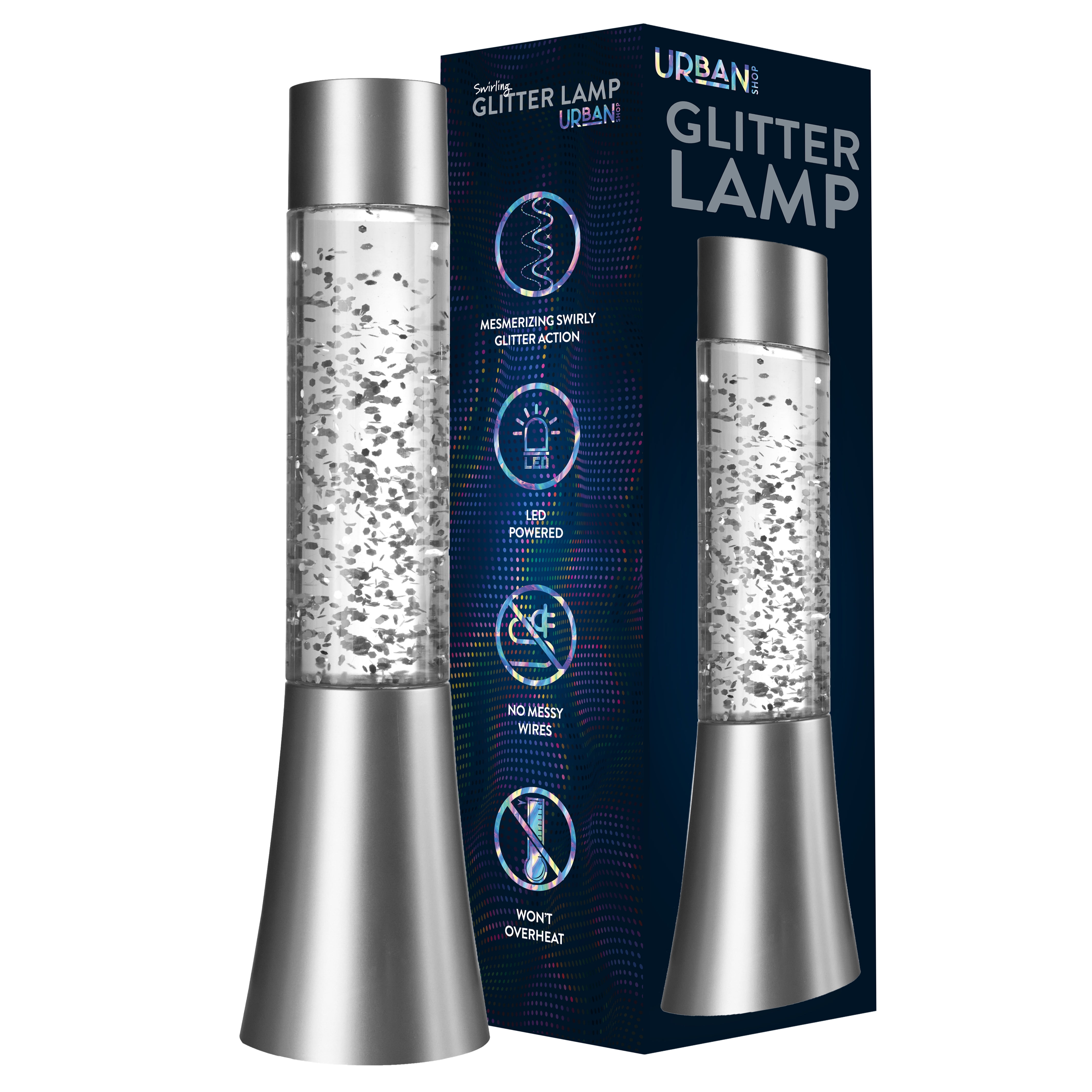 Urban Shop 13" Color Changing LED Glitter Lamp, Silver, Battery-Operated, Silver Metal Base