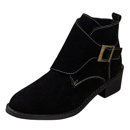 OJSFQUFP Ankle Boots for Women Women s Fashion Designer Ankle Boots Thick Low Heel Casual Boots Work Shoes Women Business Casual Botas De Mujer Black 39
