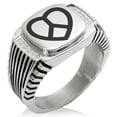 thumbnail image 1 of Stainless Steel Peace & Love CZ Ribbed Needle Stripe Pattern Biker Style Polished Ring, 1 of 1