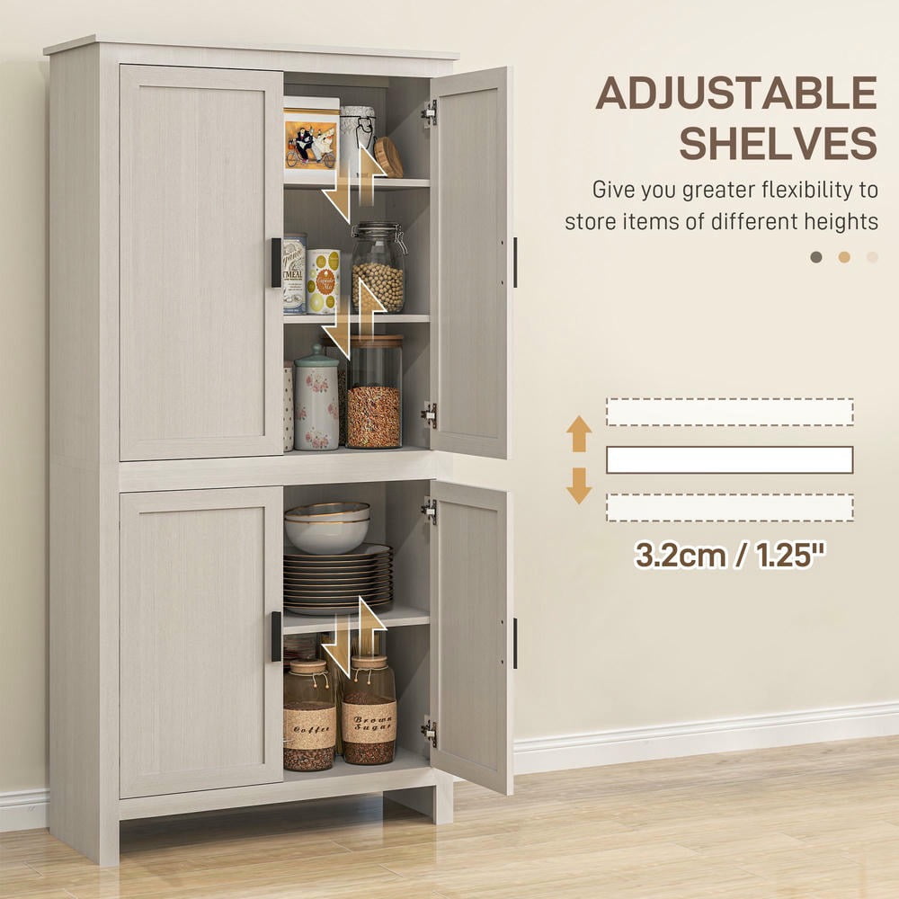GVN 64" Pantry - Kitchen Pantry Cabinet with 3 Adjustable Shelves and 4-Door, Pantry for Kitchen, Antique White