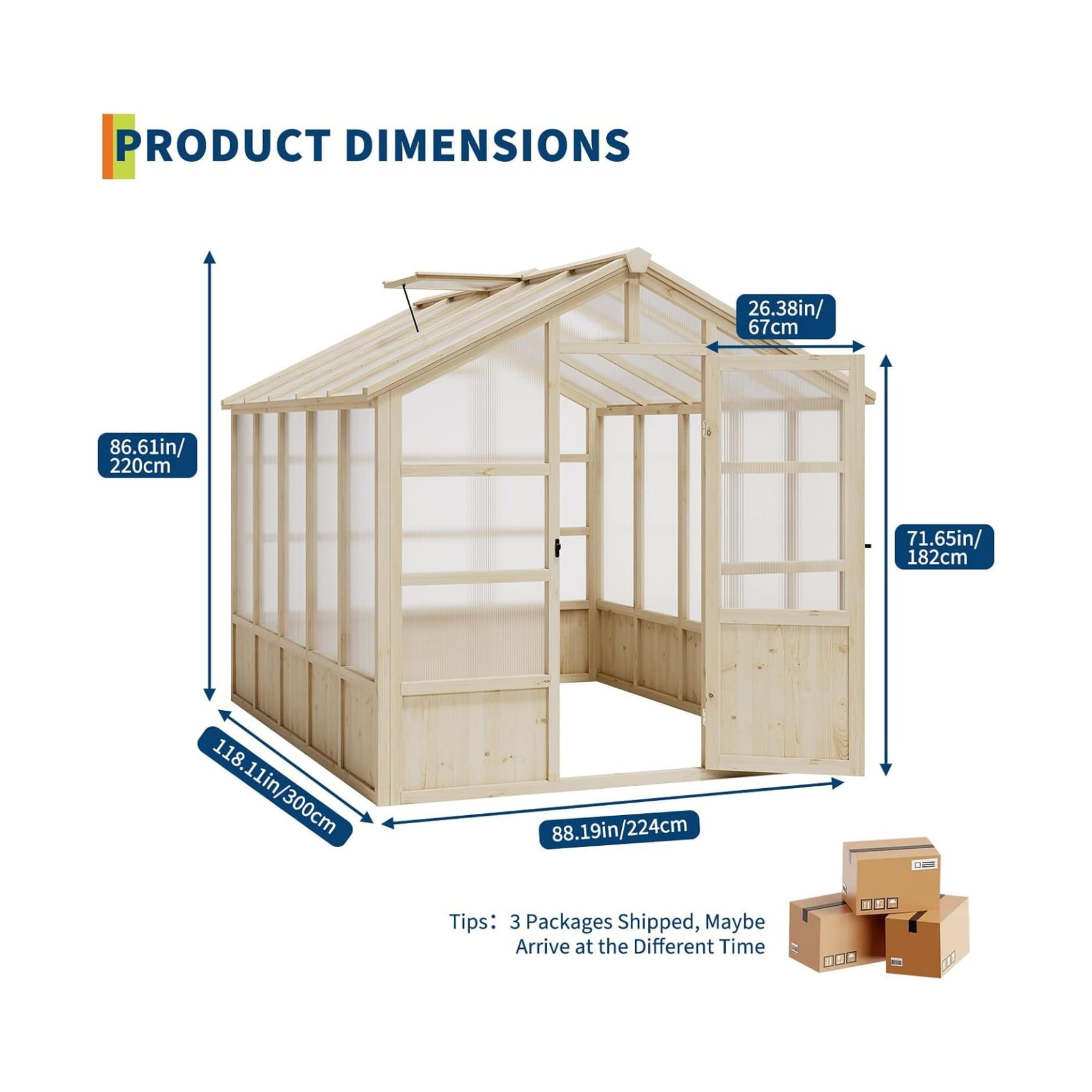 Large Outdoor Greenhouse, Heavy Duty Wooden Hothouse with Polycarbonate Panels & Lockable Door - Sturdy Wood Frame Garden Conservatory with Adjustable Roof Vent, for Yard, Gardening