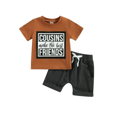 

Bagilaanoe 2pcs Toddler Baby Boy Short Pants Set Letters Print Short Sleeve T Shirt Tops + Shorts 6M 12M 18M 24M 3T Kids Casual Summer Outfits