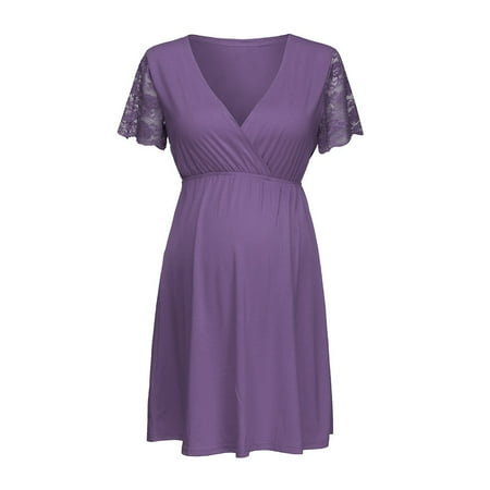 

Pregnant Women Nursing Nightgown Pregnancy Dress Lace Splice Maternity Dress Mama Sundress Casual Fashion Summer Clothes