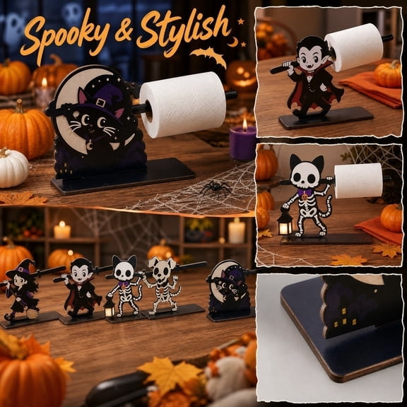 Halloween Paper Towel Holder 8 Inch Wooden Paper Towel Holder Countertop Cute Halloween Decor Spooky Halloween Decorations for Home Kitchen Countertop Decor Halloween Party Decor,