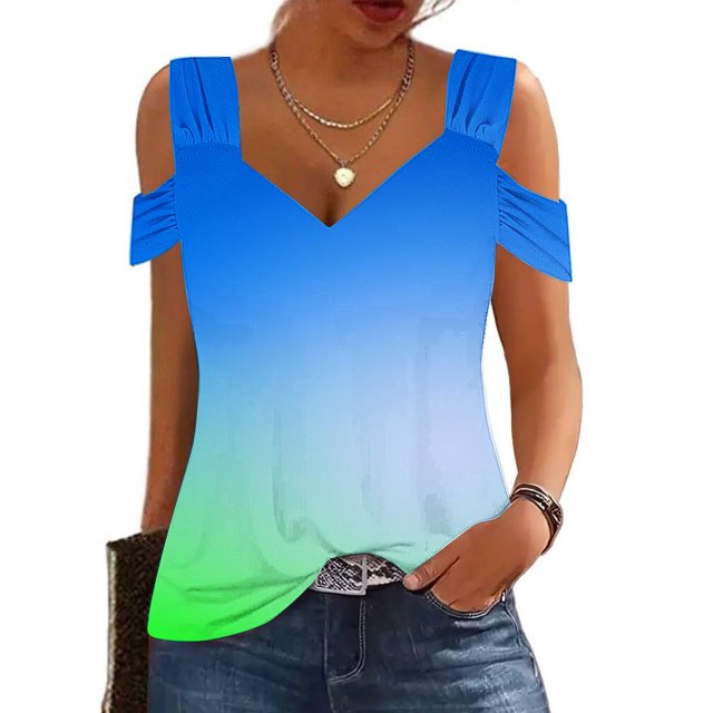 Blouses pour Femmes, Blouses à Col en V Mode pour Femmes, Chemises à Épaules Dénudées, Manches Courtes