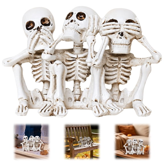 Halloween Skeleton Decor Indoor Hear No Evil See No Evil Speak No Evil Skeletons for Mantel Shelf, Funny Skeleton Decorations,Halloween Decorations