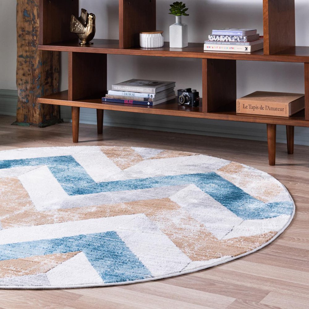 Leipzig Collection Round Rug ‚Äì 6 Ft Round Blue LowPile Rug